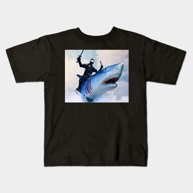 G.I. Joe Snake Eyes Rides a Shark Kids T-Shirt by jhunt5440